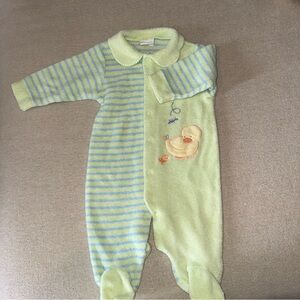 VINTAGE Carters 3-6M Baby Green & Blue Duck Embroidered One-Piece